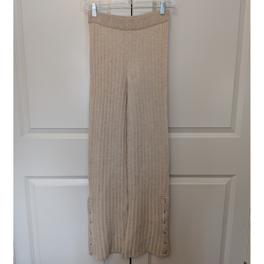 NAADAM Wool Cashmere Ribbed Flare Button Detail Pants Oatmeal Tan Size XS NWT - Picture 2 of 11